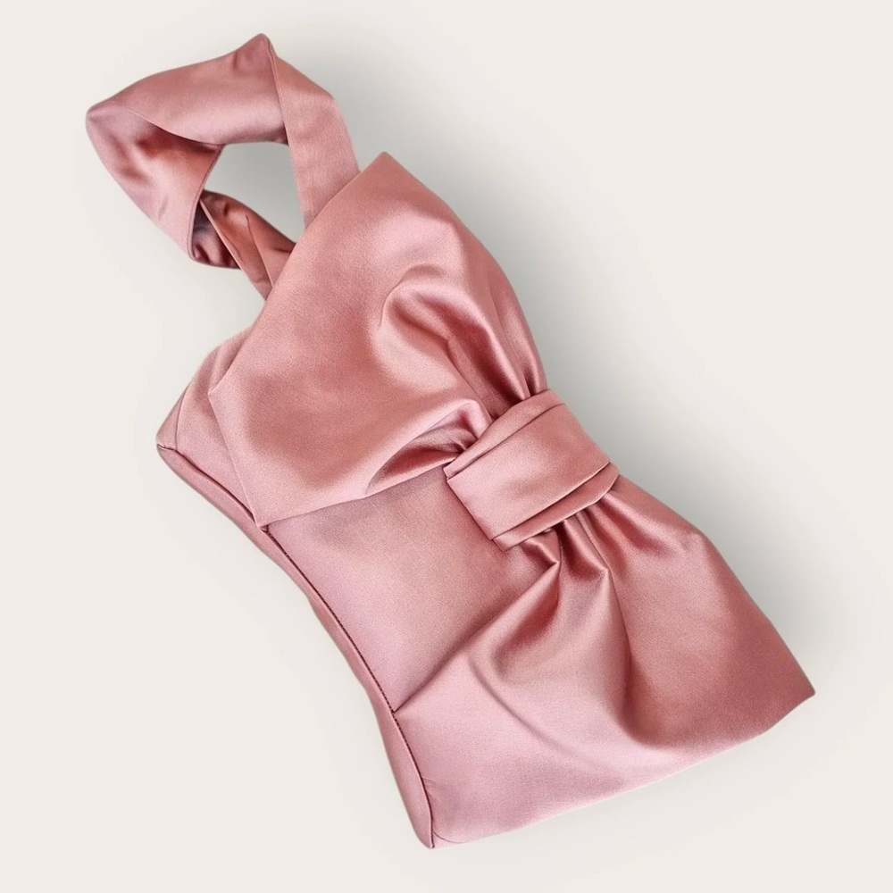 August Night NWT Bow Clutch In Dark Rose Satin | Elegant Pink Satin Clutch